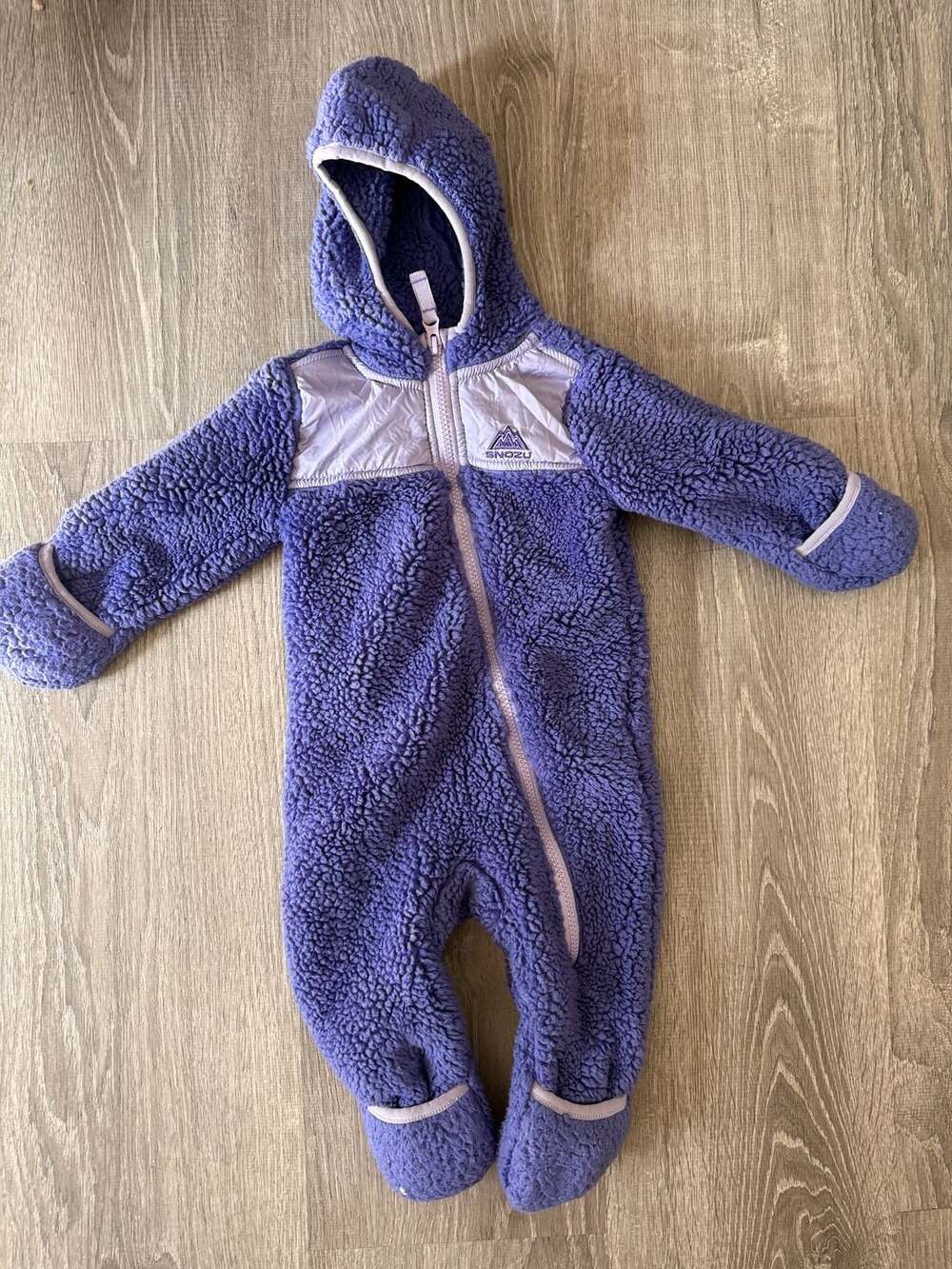 Snozu Purple Fleece Sherpa Bunting Snowsuit with Hood Size 9/12M